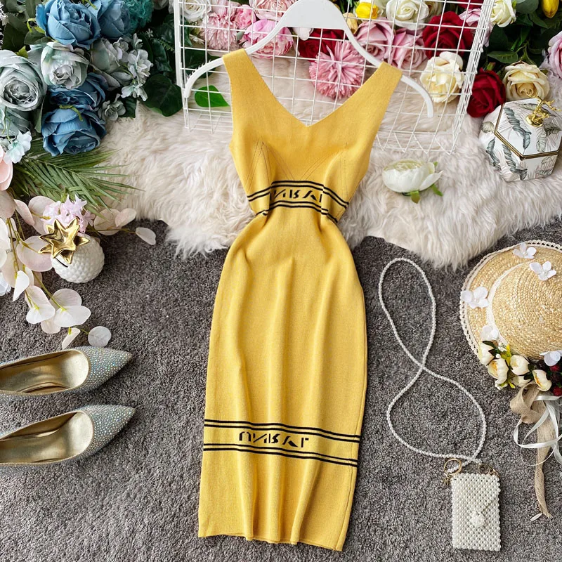 

Gagarich High Waist Hip Bodycon Dress Women V Neck Sleeveless Off Shoulder Solid Vestido Summer 2020 New Camis Mutlicolor Ropa