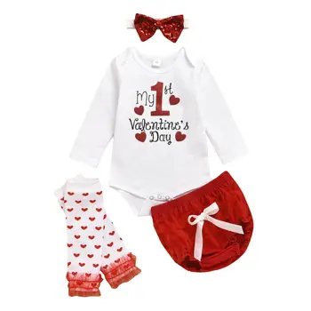 

0-24M Baby Girls My 1st Valentine'S Day Outfits Infant Baby Girls Romper+Shorts+Socks+Headband Baby Girls Clothes Toddler Set