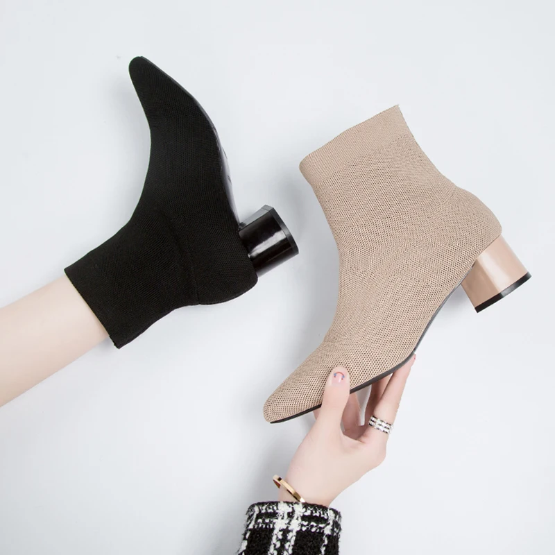 

Boots women 2019 autumn socks boots women thick with short ins net red thin knit small with spring and autumn single boots