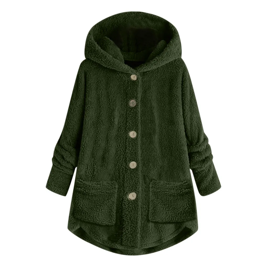 Зимняя куртка Женское пальто плюс размер кнопки плюшевые Топы с капюшоном Свободный кардиган шерстяное пальто зимняя куртка женская#4