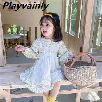

Girls Floral Dress 2020 Autumn Long Sleeve Dress+Lace Slip Bib Girl Two-piece Set Kids Dresses for Girls Kid Clothes E73035
