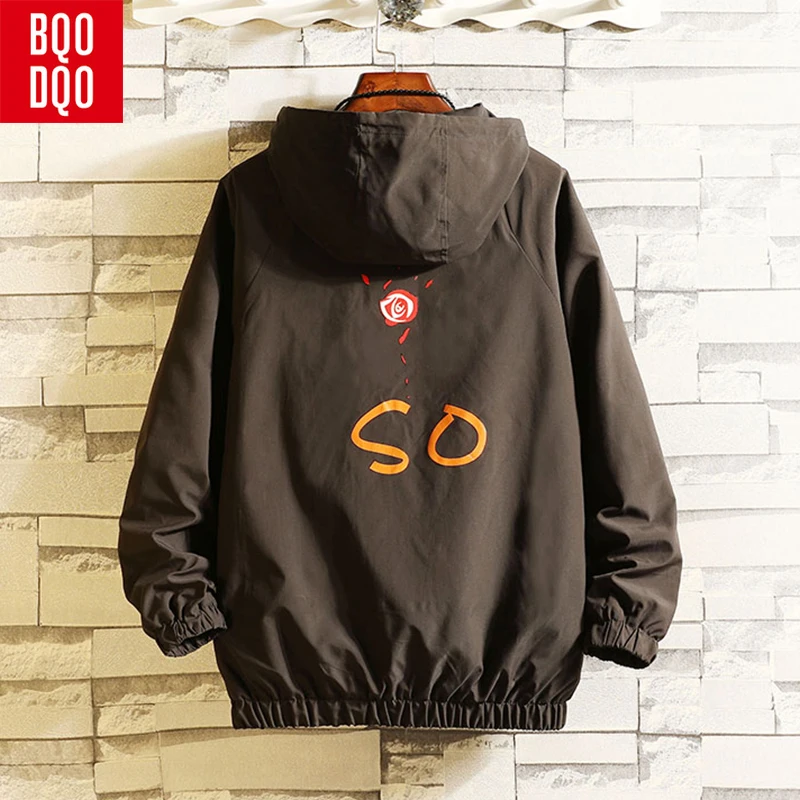 

BQODQO Funny Floral Print Lace Up Military Jackets Men Hooded Tracksuit College Loose Coat Autumn Japanese Streetwear Jacket NEW