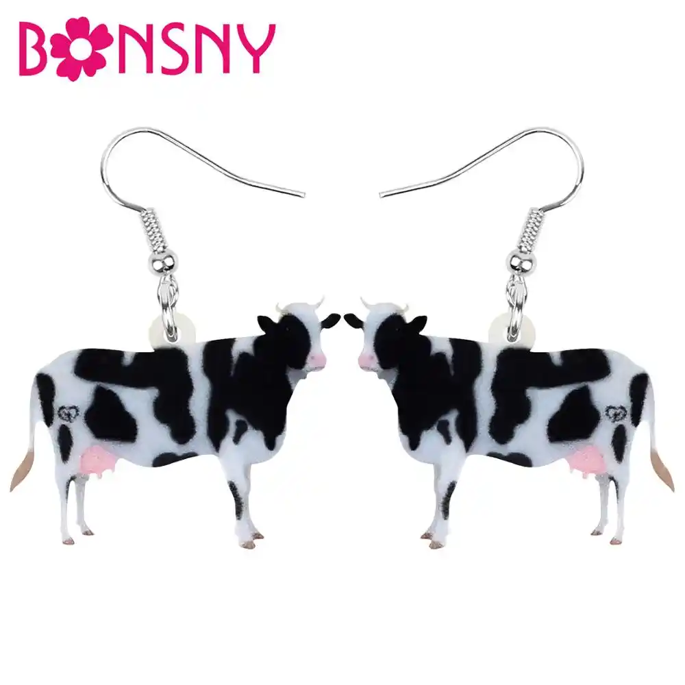 Bonsny acrílico gado leiteria vaca brincos gota balançar jóias fazenda animal para meninas adolescentes crianças festa charme presente acessórios