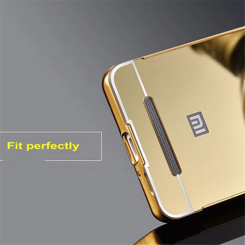 xiaomi leather case charging For Xiaomi Redmi 3 Pro / 3s Case Mirror Back Cover Case & Aluminum Metal Bumper Set Phone Bag Cases Coque Redmi3 Pro xiomi 3 3S phone cases for xiaomi