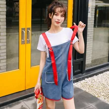 Женский джинсовый комбинезон с карманами, Уличная Повседневная Женская свободная одежда BF Ulzzang для студентов, шикарная верхняя одежда для девочек