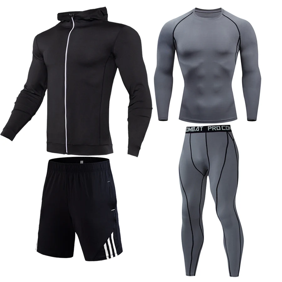 men's clothing compression men Sports Running Sets rashgard long sleeves top for fitness man tracksuit thermal underwear base - Цвет: 4-piece set