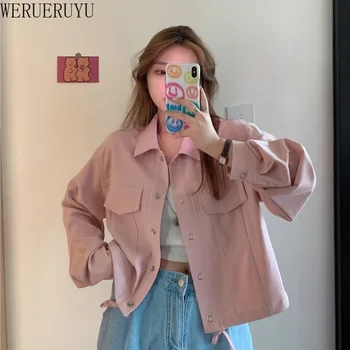 

NEW Pink Tooling Jacket Womens Korean Style Loose New Spring and Autumn All match Short Tops Ins coat women clothing for 2020