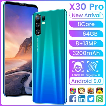 

5.8 Inch X30 Pro Cell Phones 8core 256GB 3200mAh Android Global Version 4G Smartphone Full Large-screen Mobile Phones Network