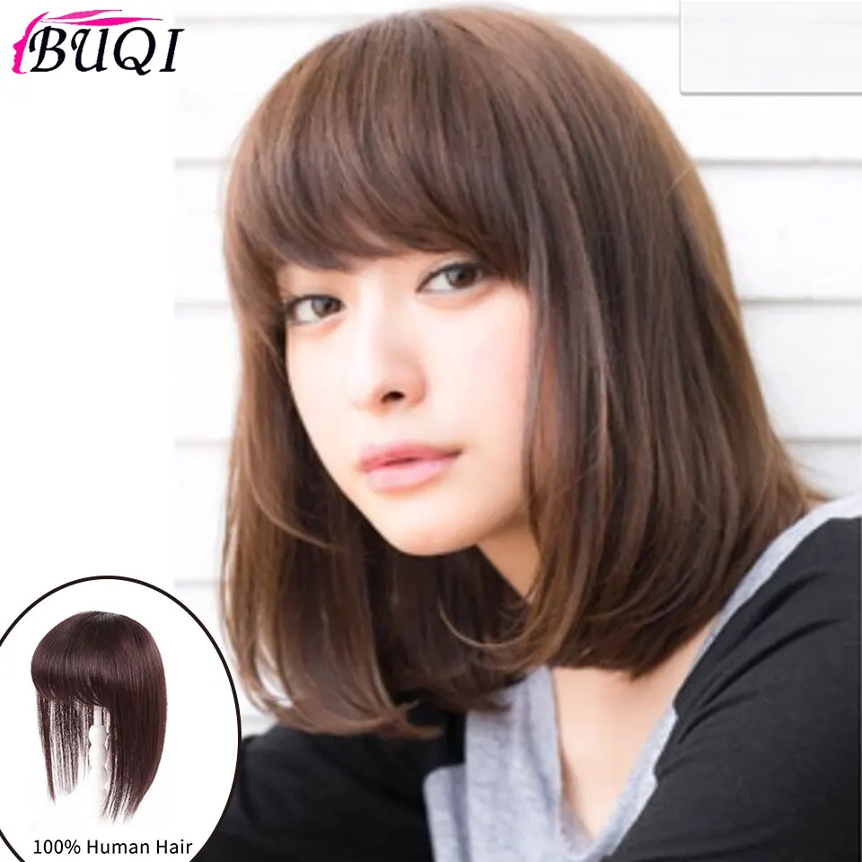 

BUQI 3D Bangs Synthetic Hair Bob Style Invisible Comfort Human Hair Clip In Bangs for Three Types of Optional