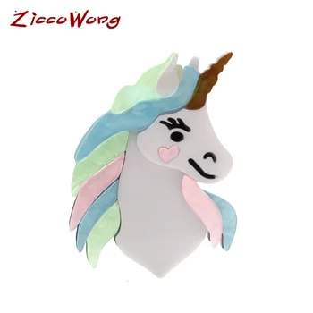 

ZiccoWong Colorful Cartoon Acrylic Horse Brooch Pins Cute Unicorn Badge Poni Icon Brooch For Girls Kids Fashion Party Jewelry