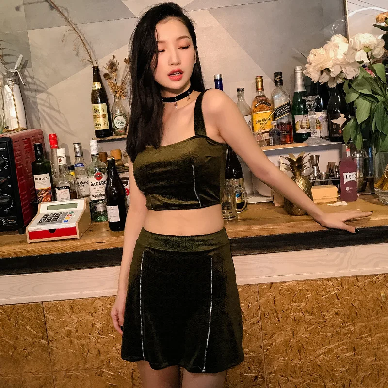 

Betis Small Bust Gathering Split Skirt-Three-piece Set Conservative Swimwear Korean-style Moss Green Slimming Bubble Hot Spring