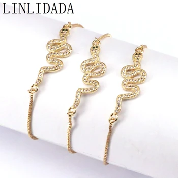 

10Pcs, Snake shape cz connector bracelet,cubic zircon micro pave charm Adjustable Bracelet for Women