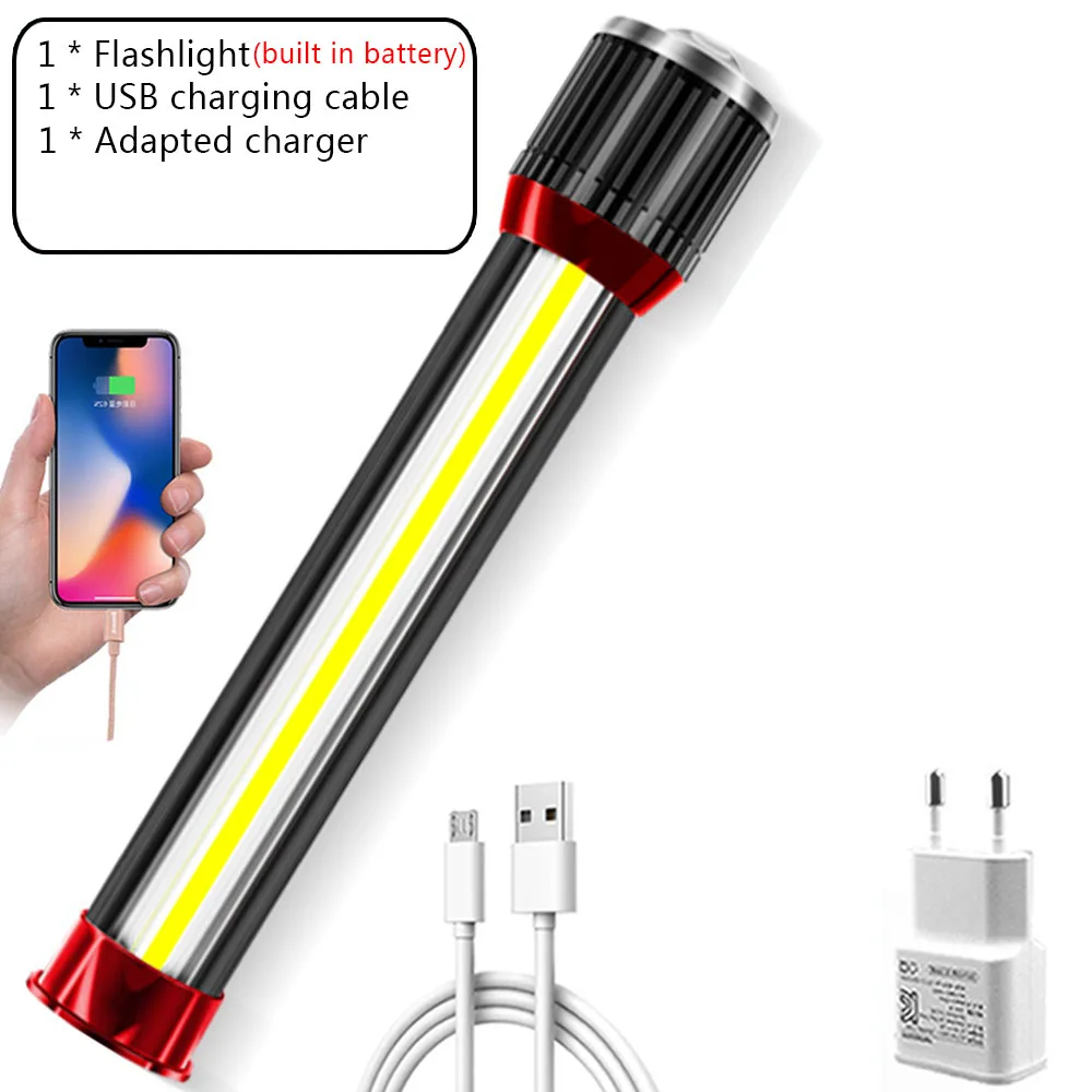 Novelty LED Flashlight Rotating Telescopic Zoom LED Torch with Side Light Rechargeable Camping Light Floodlight Can Charge Phone super bright flashlights Flashlights