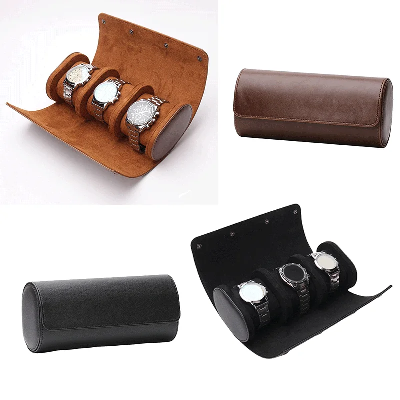 Watch Storage Box 2/3 Grids PU Leather Watch Case Holder Chic Vintage Leather Watches Roll Travel Case Wristwatch Pouch Jewelry Boxes