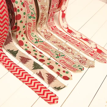 

2m Christmas Linen Ribbon Xmas Print Wave Dot Webbing Noel Tree Decoration Merry Christms Decor For Home Happy New Year Gift Dec