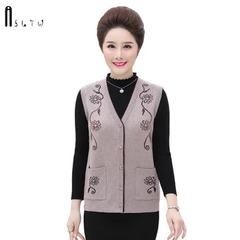 

ASLTW Women's Vest Coat Plus Size V Neck Sleeveless Sweater Women New Print Single-breasted Cardigan Vest Casual Vest Women