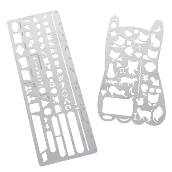 

multifunctional bookmark ruler hollow ruler cat phone pattern metal template ruler drawing tool kawaii