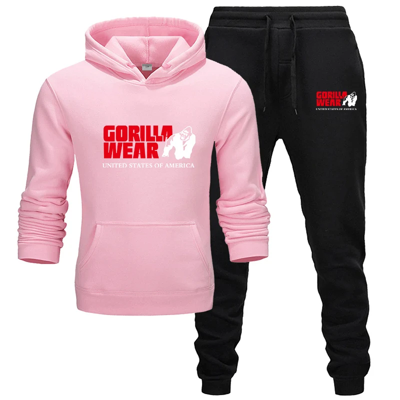 14 Спортивный костюм; модная спортивная одежда GORILLA; комплект из двух предметов; хлопковая флисовая толстовка с капюшоном+ брюки; спортивный костюм - Цвет: 14