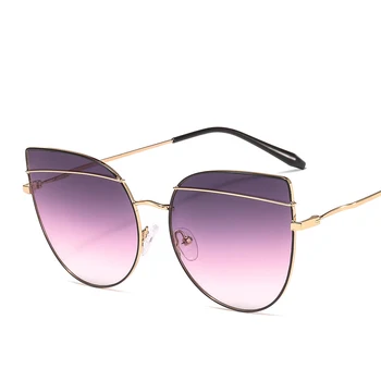 

2019 Fashion Cat Eye Vintage Mirror Woman's Sunglasses Metal Reflective Flat Lens Tourism Sunglasses Multi-color style