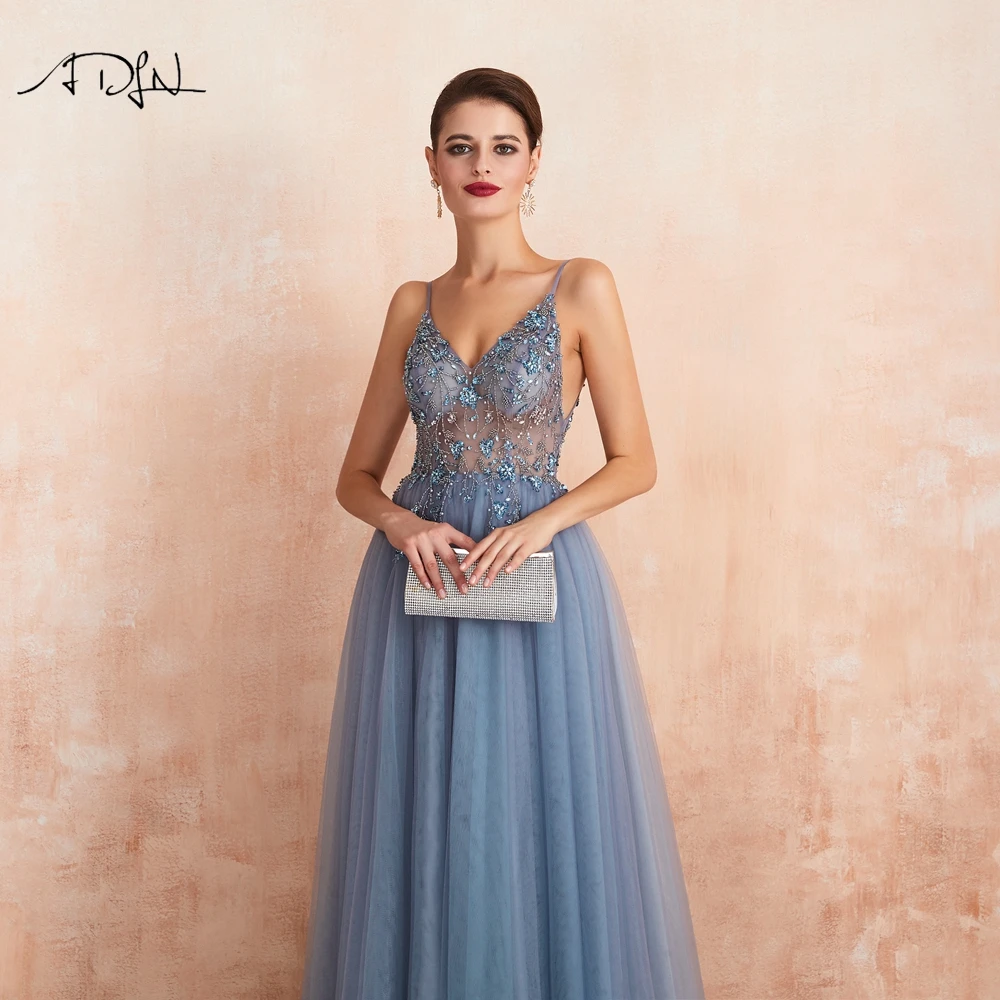 ADLN новинка Vestido de festa longo сексуальные длинные вечерние платья Глубокий v-образный вырез боковые разрезы бусины Кристалл Вечерние платья выпускного вечера
