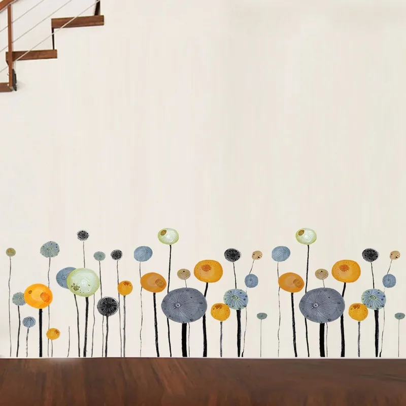

Modern Flowers Wall Stickers for Living Room Bedroom Wall Decals Aesthetic Wardrobe Skirting Line Stickers PVC Poster