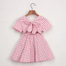 Дизайн, детское цельнокроеное платье в клетку с бантом, детское платье принцессы для девочек, детское винтажное платье
