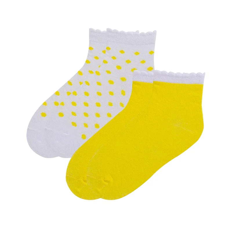 Yellow THREEGUN X disney/детские носки из 2 предметов для девочек милые хлопковые дышащие эластичные носки ярких цветов на весну-лето для маленьких девочек - Цвет: Yellow