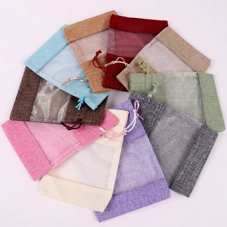 20/50/100PCS/단일 측면 투명 drawstring 황마 가방 캔디 쥬얼리 포장 웨딩 생일 파티 선물 빔 저장 가방