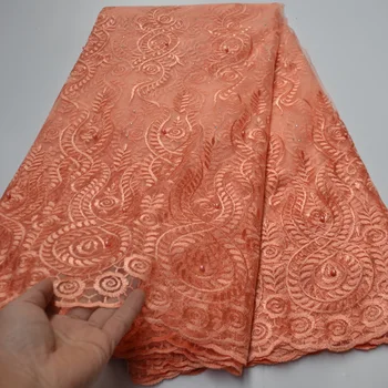

10 colors (5yards/lot) 2020 newest arrival African French net lace fabric in peach color with beads for party dress PL1048