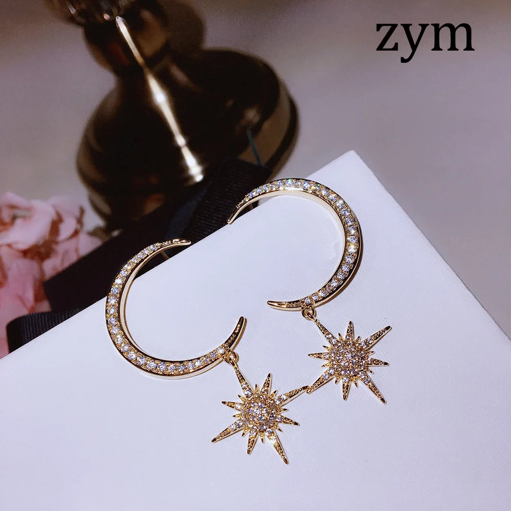 Zym2019 популярный бренд S925 Серебряные серьги с Луной высокого качества серьги с цирконием в форме звезды свежие модные роскошные серьги для танцовщиц