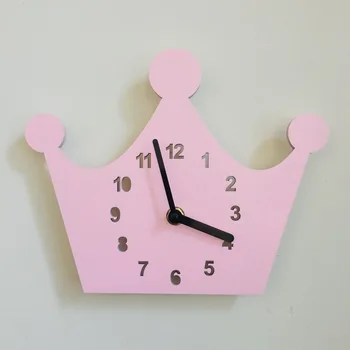 

INS Nordic Girl Crown Wall Decoration Girl Room Crown Mute Clock Wooden Wall Hanging DecorationWooden Decoration Charm