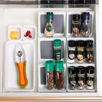 

Kitchen Spice Rack Drawer Storage Non-skid 3 Grids Organizers for Seasonings Bottles TP899
