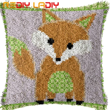 

Latch Hook Cushion Cartoon Yellow Fox Pillow Case Pre-Printed Canvas Acrylic Yarn Latched Hook Pillow Crochet Cushion Cover Kits
