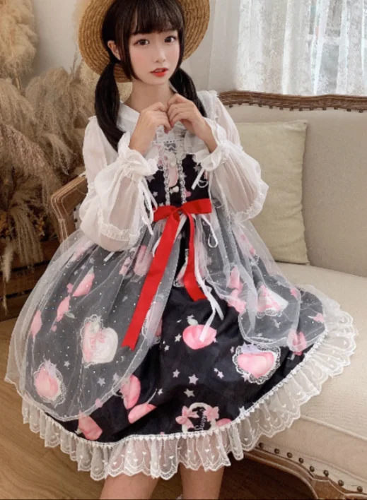 jsk Персиковое кружевное японское винтажное платье принцессы с принтом kawaii, милое платье в стиле Лолиты, jsk, платье в стиле колледжа, дворец Виктории, cos - Цвет: jsk