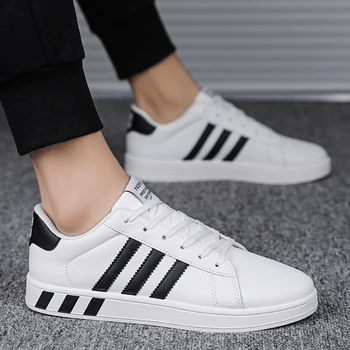 

2020 spring new three-bar casual shoes board shoes men's shoes flat shoes sneakers men's sports casual white shoes