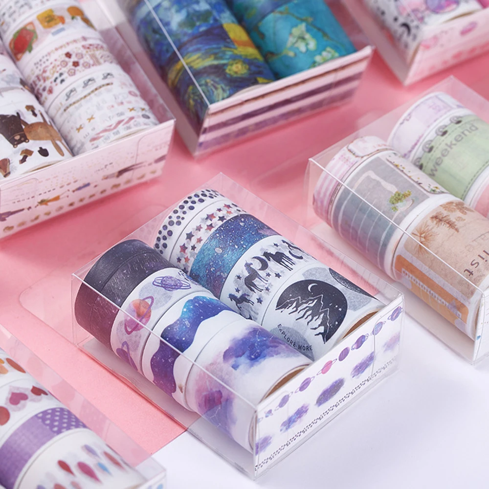 

10PC/set Sakura Sunflower Painting Washi Paper Tapes Diary Journal Notes Pink Masking Tape Scrapbooking Decoration Lable