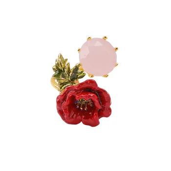 

Personality red enamel glaze flower ring female simple and unique diamond open ring
