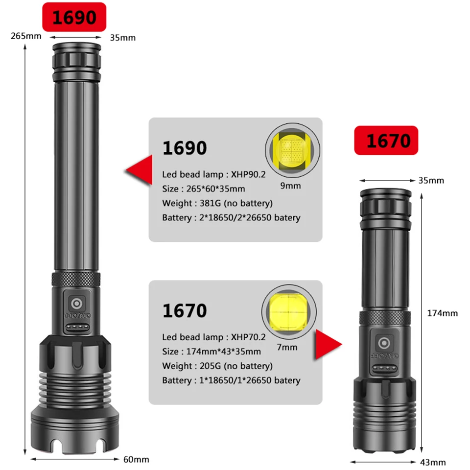 de potência tocha usb recarregável 18650 ou