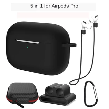 

5 in 1 Cases for Apple Airpods Pro Storage Box Protective Cover Carabiner Earphone Bag Shockproof Anti-lost Strap Sleeve Hook