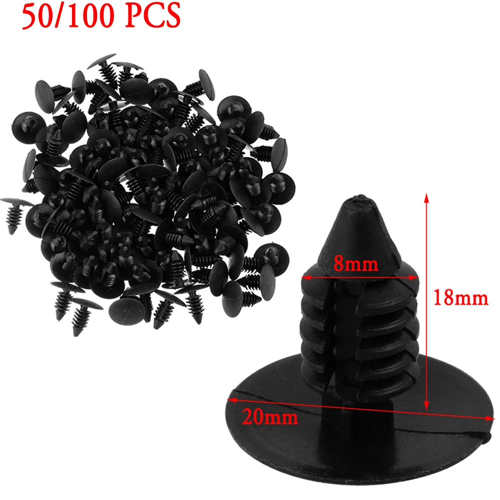 50/100PCS Auto Fastener 8mm*18mm Hole 20mm Dia Car Nylon Trim Boot Plastic Rivets Push Clip Fender Bumper Shield Retainer | Автомобили и