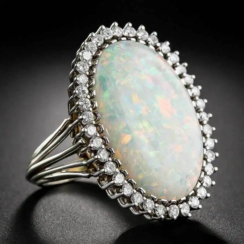 Jellystory, Трендовое серебряное Ювелирное кольцо 925, овальная форма, опал, циркон, драгоценный камень, кольца для женщин, свадебный подарок,, размер 6-10