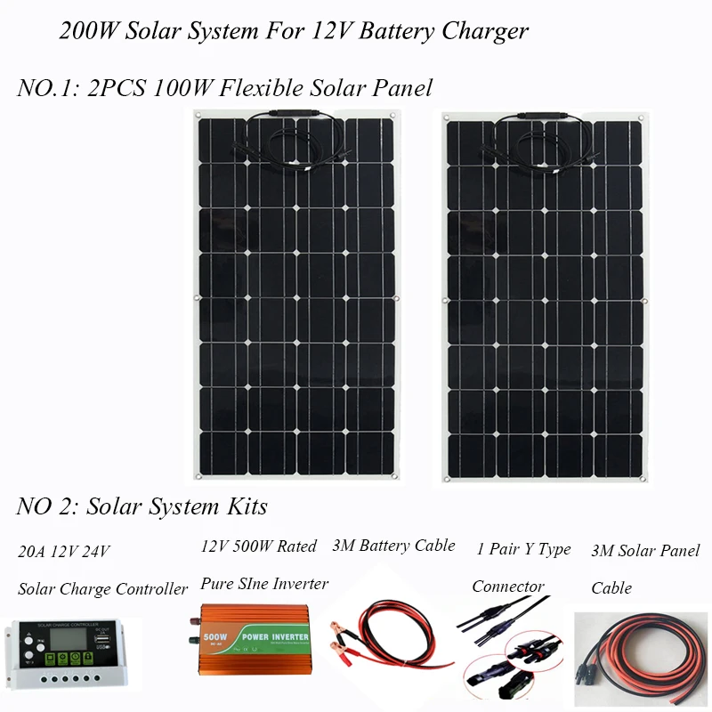 Фотоэлектрический набор 100W 200W 18V солнечная панель s 220VAC 1000W полный дом 1 или 2 шт