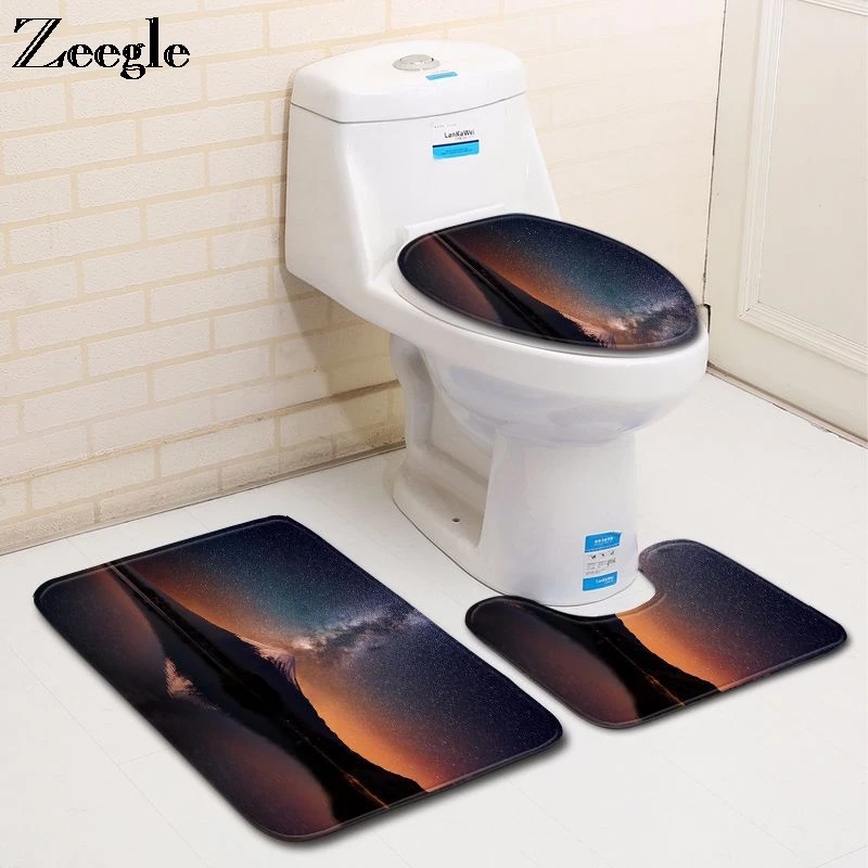 Zeegle 3pcs Bath Mat Set Anti Slip Bathroom Doormat Absorbent Shower Mat Toilet Pedestal Rug Foot Mat Washable Soft Toilet Set