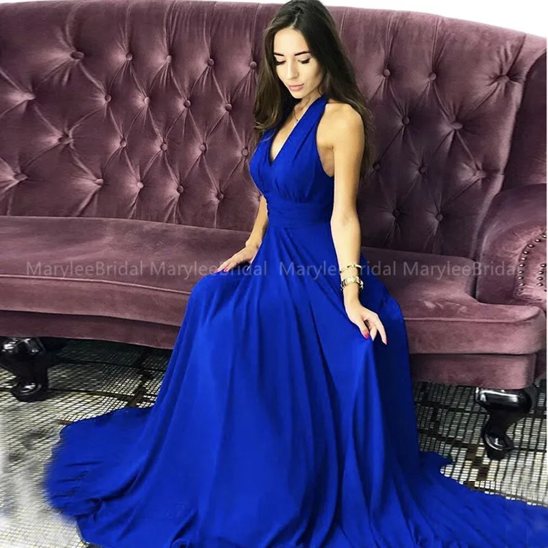 Королевский синий вечер шеф-повара платье Robe De Soiree высокое качество плиссированный шифоновый вечерние платья арбуз vestido de festa