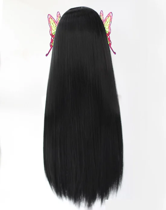 Лопасть демона убийца Kochou Kanae косплей парик Kimetsu no Yaiba длинные черные прямые со слабым кончиком синтетические волосы парики+ 2 бабочки