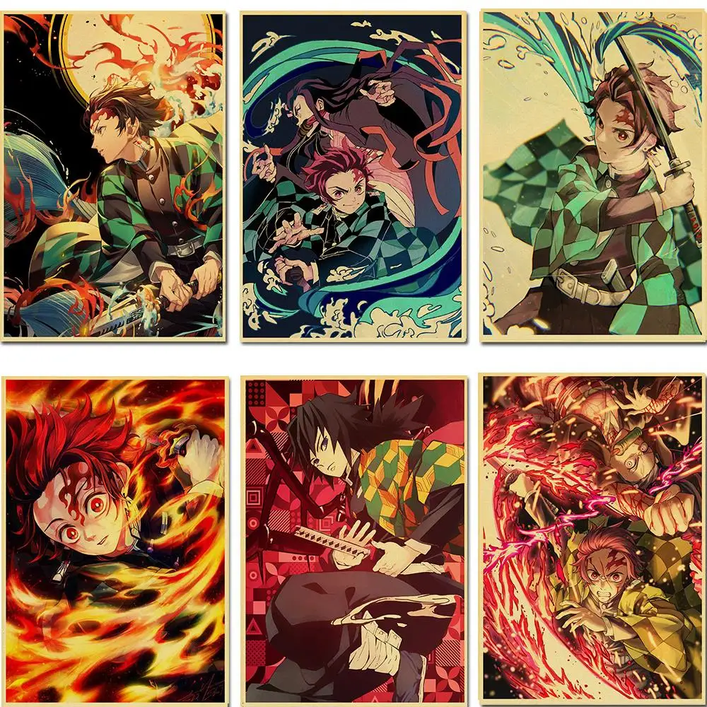 Vintage Posters Demon Slayer Kimetsu no Yaiba Anime Poster Wall Art Retro Poster Decoration for Living Room/Bar/ Home Decor