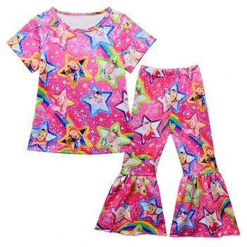 

Jojo Siwa Boutique Set Children Spring/summer Bell Pants Clothing Set Toddlers Cartoon Short Sleeve Set Milksilk