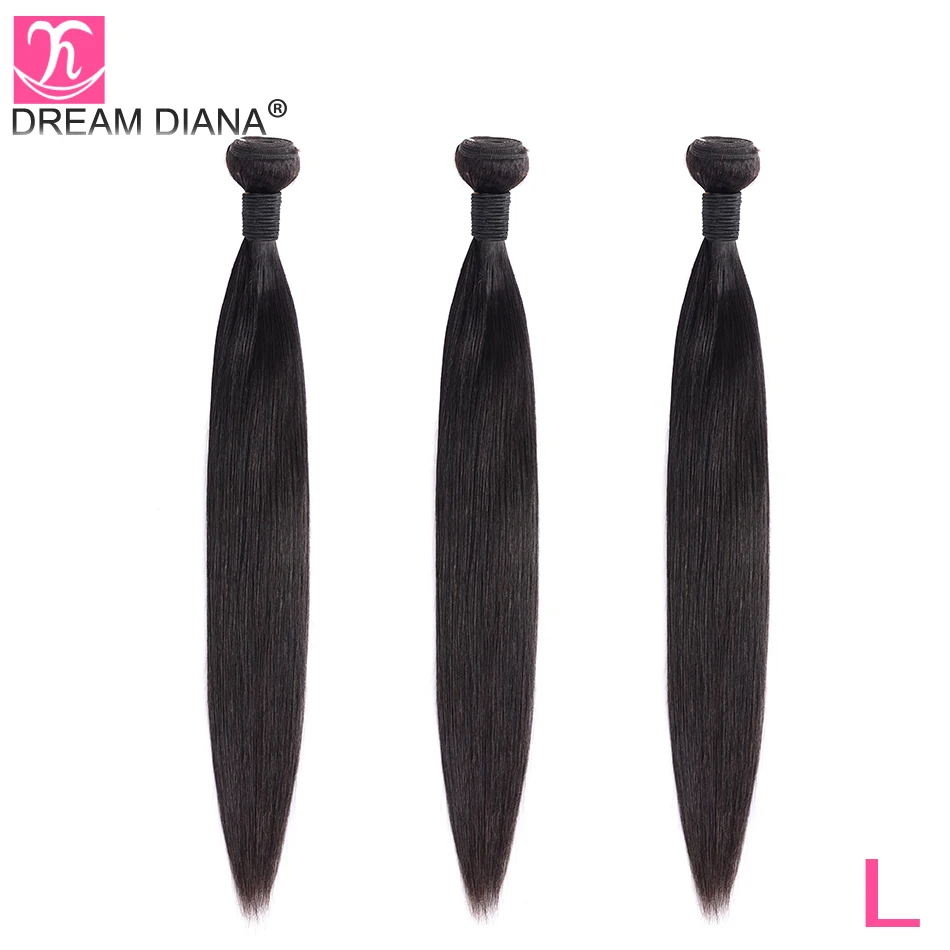 

DreamDiana Indian Silky Straight Hair 1/3 Bundles 8"-30" L Remy Weave Bundles Natural Black Color 100% Human Hair Extensions