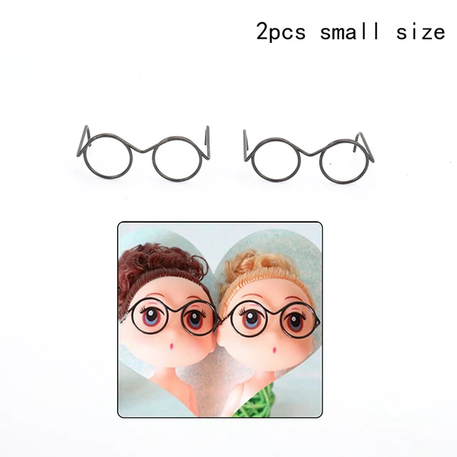 2PCS BlackTop Selling Round Frame Lensless Retro Cool Doll Glasses For BJD Doll 1/6 30cm Doll Accessories 3cm