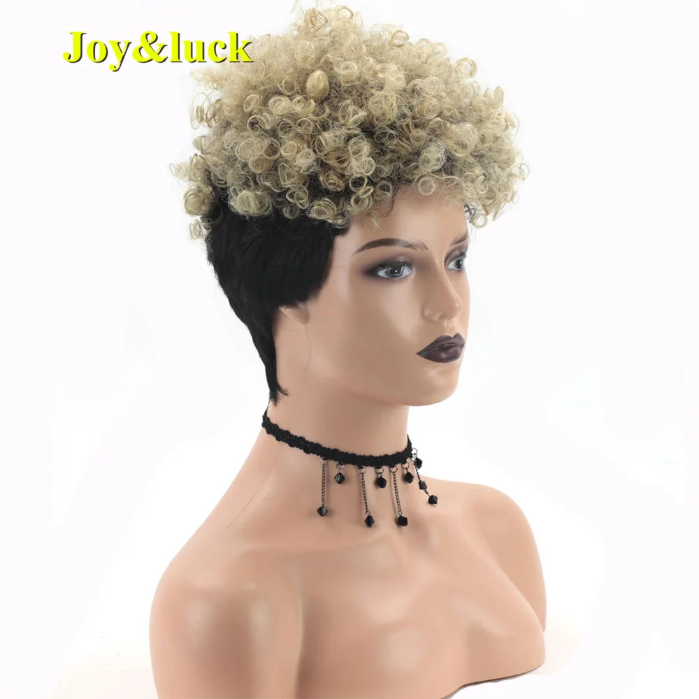 

Joy&luck Synthetic Short Curly Pixie Cut wig Ombre Color Afro African Curls For Black Women Full Machine Wigs